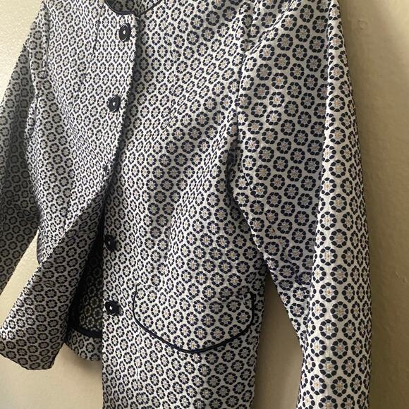 Brooks Brothers Petite Floral Jacquard Cropped Jacket Blazer Blue White SZ 4 - Picture 6 of 12